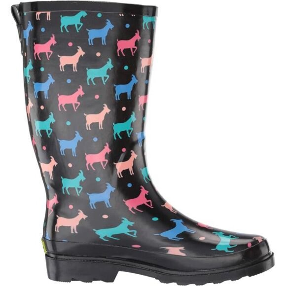 NEW Women's Unique Printed Tall 100% Waterproof Rain Boot Adjustable Strap - Picture 6 of 6